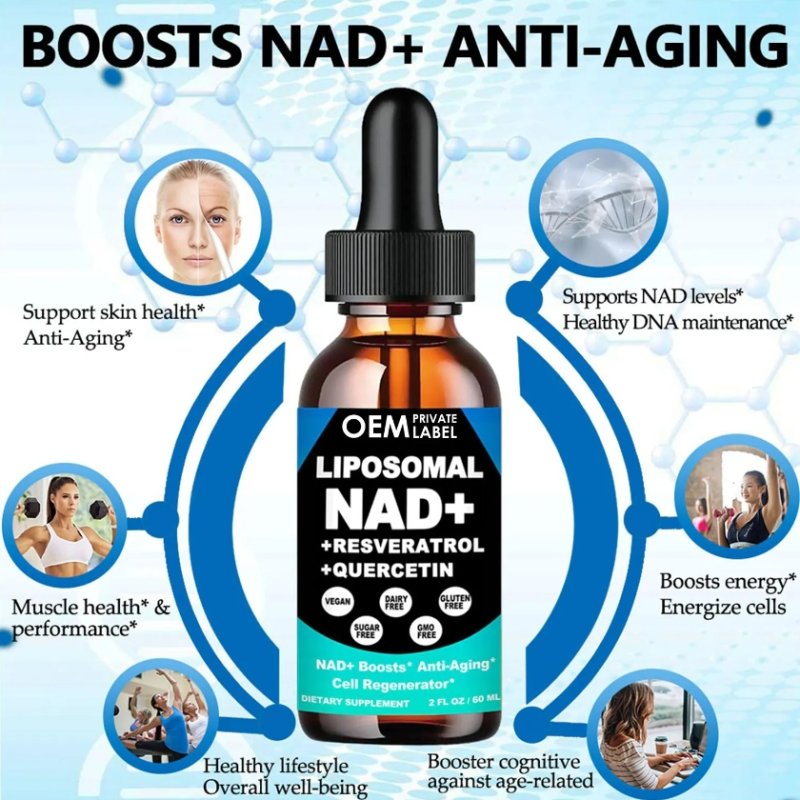 OEM 60ML Vegan High Potency Resveratrol NAD+ Liposomal Drops NAD Drops Liquid Supplement for Cell Regenerator