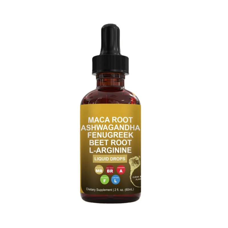 OEM/ODM Factory Maca Root Liquid Drops with Ashwagandha Fenugreek Beet Root L-Arginine Supplement for Women Men