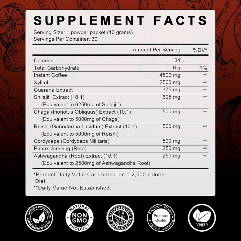 Private Label Shilajit Coffee Powder Shilajit Energy Drink Natural Powder Mix Herbs Shilajit Extract Powder