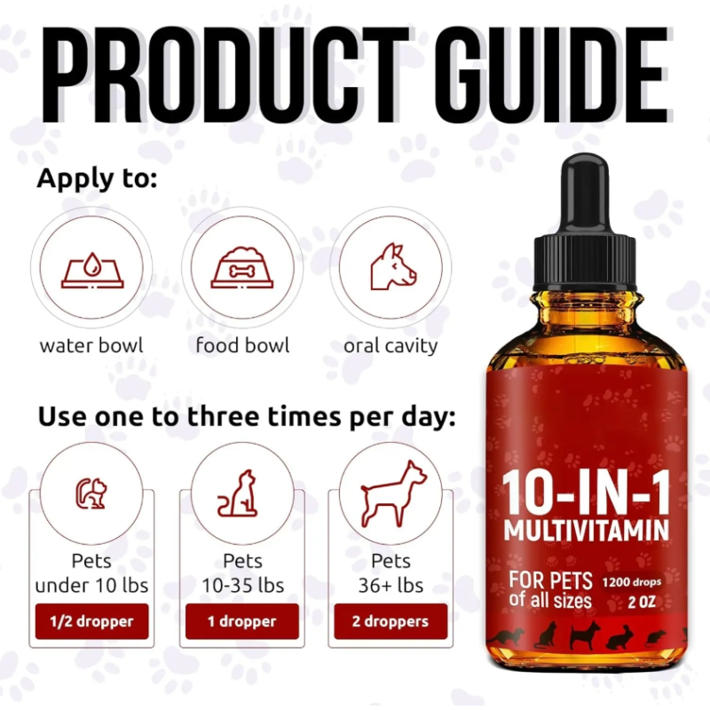 OEM 10 in 1 Cat & Dog Multivitamin Drops Liquid Cranberry Extract Pet Multivitamin Supplements Drops for Hip & Joint Health