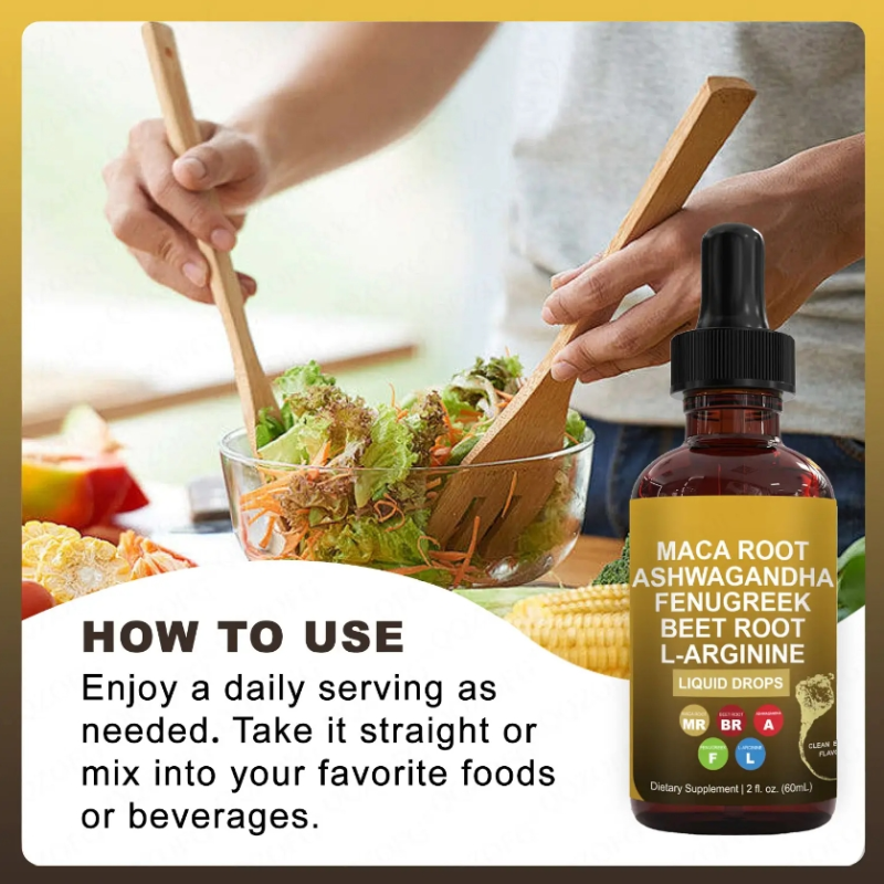 Hot Selling Natural Maca Root Liquid Drops Herbal Ashwagandha Beet Root L Arginine for Adults Men Women Energy Boost