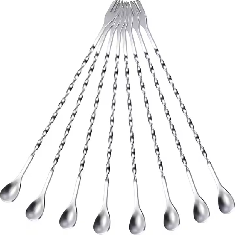 304 Stainless Steel Spiral Stirring Spoon 2 in 1 Double Headed Coffee Stirring Spoon With Fork