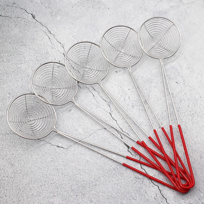 Red Handle Stainless Steel Pearl Milk Tea Slotted Spoon Pearl Powder Round Spoon Deepen Net Fishing Milk Tea Shop Supplies