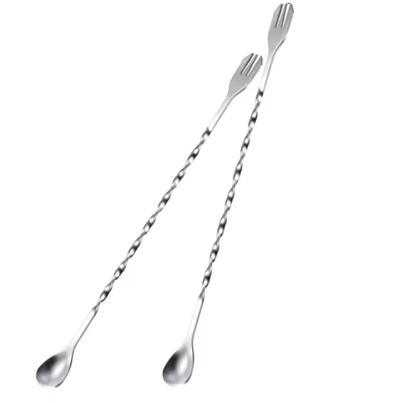 304 Stainless Steel Spiral Stirring Spoon 2 in 1 Double Headed Coffee Stirring Spoon With Fork