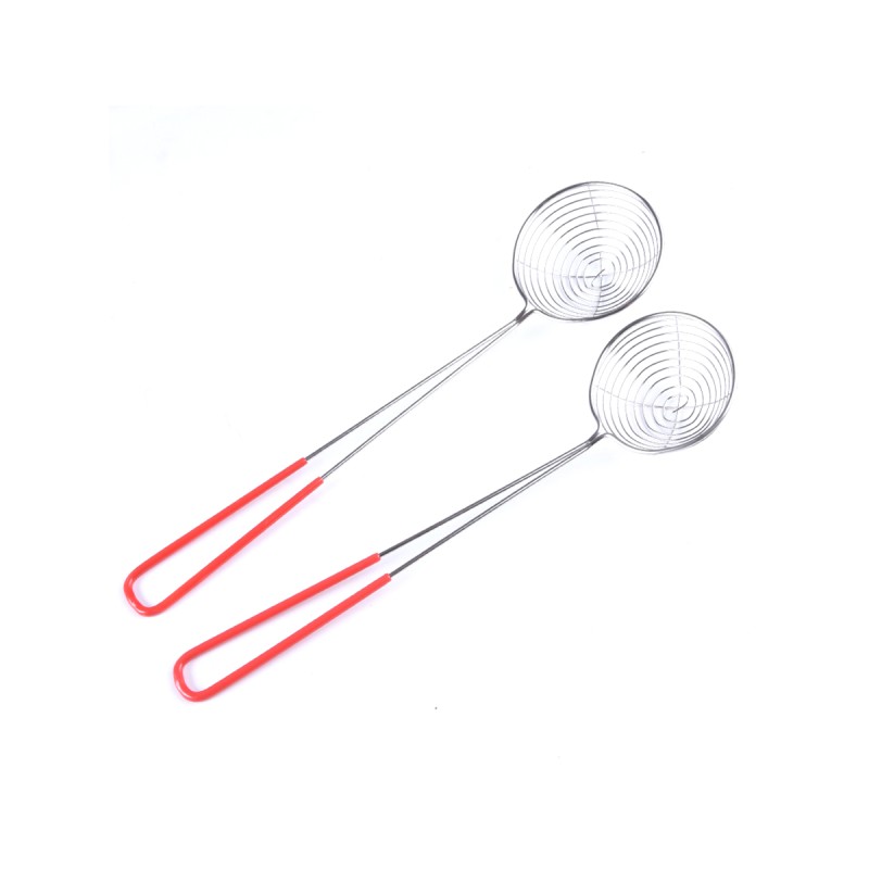 Red Handle Stainless Steel Pearl Milk Tea Slotted Spoon Pearl Powder Round Spoon Deepen Net Fishing Milk Tea Shop Supplies