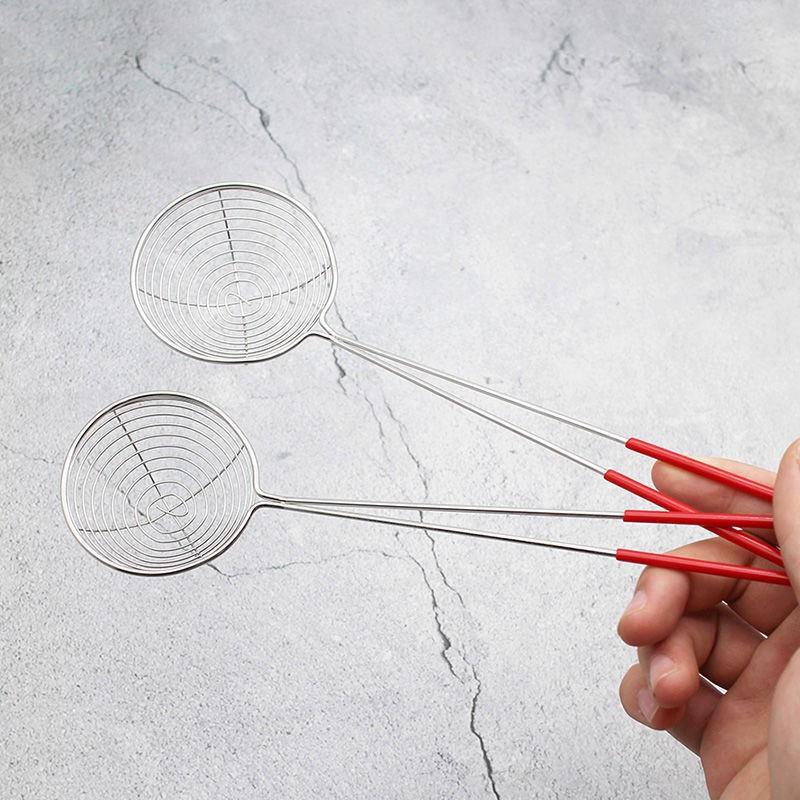 Red Handle Stainless Steel Pearl Milk Tea Slotted Spoon Pearl Powder Round Spoon Deepen Net Fishing Milk Tea Shop Supplies