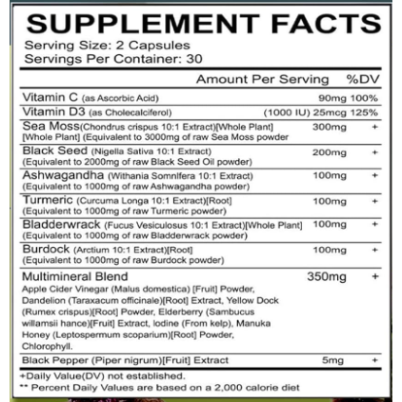 Sea Moss Capsules Factory - Private Label Immune Support Burdock Complex