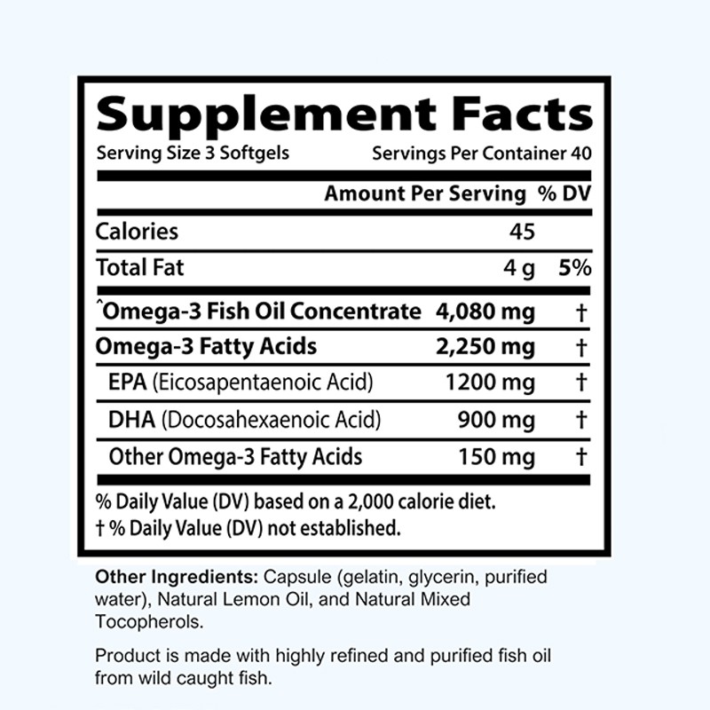 Omega 3 Fish Oil Supplier - Private Label 120 Soft Gels 4080mg