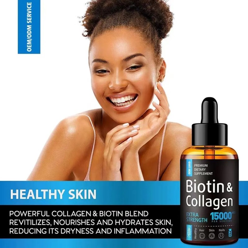 Biotin Collagen Drops Factory - OEM Natural 15000mcg Hair Supplement
