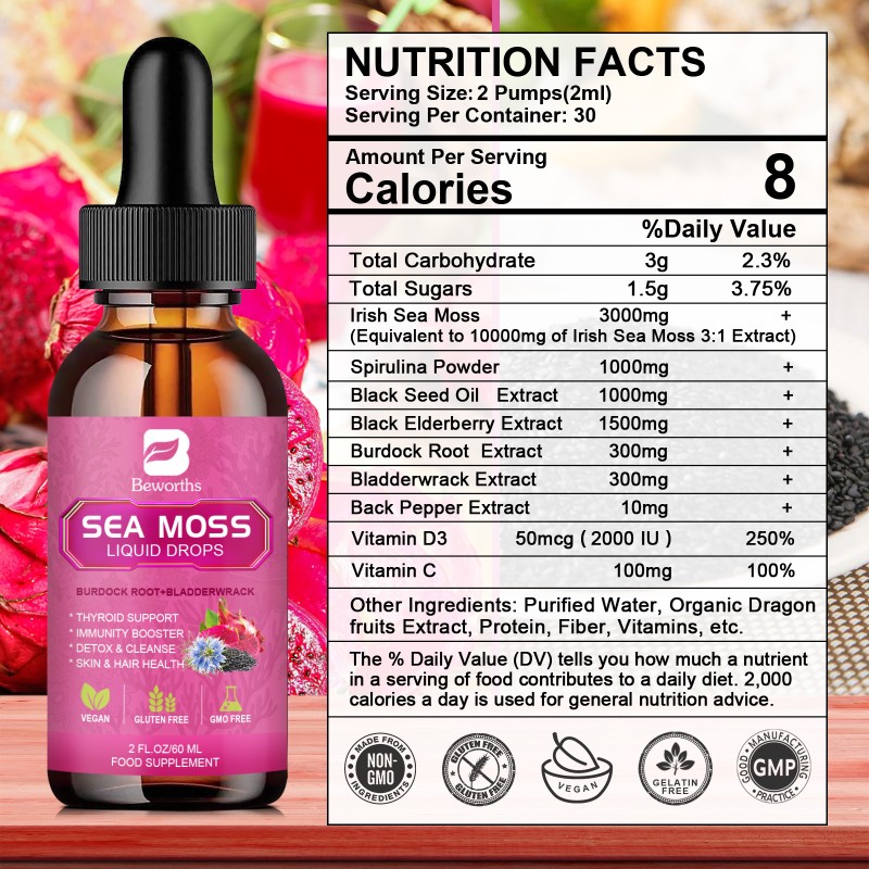 Sea Moss Liquid Drops Factory - OEM Immune Health Drink Private Label