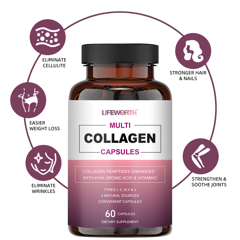 LIFEWORTH Hot Sale Hydrolyzed Collagen Peptides Pills Multi Capsules with Biotin and Hyaluronic Acid