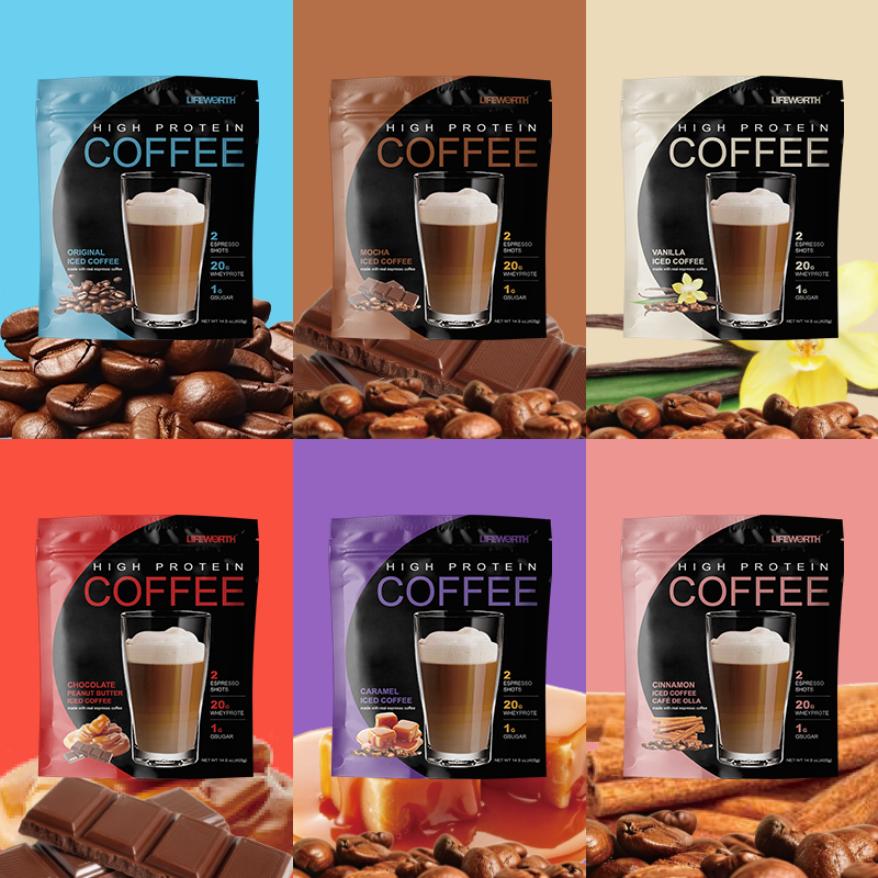 LIFEWORTH Premium Whey Protein Arabica Instant Iced Coffee Packets for Supports Energy