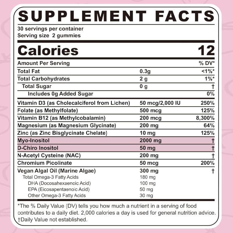 LIFEWORTH 40 1 Ratio Myo-Inositol & D-Chiro Inositol Gummies for Women Female Health & Wellness