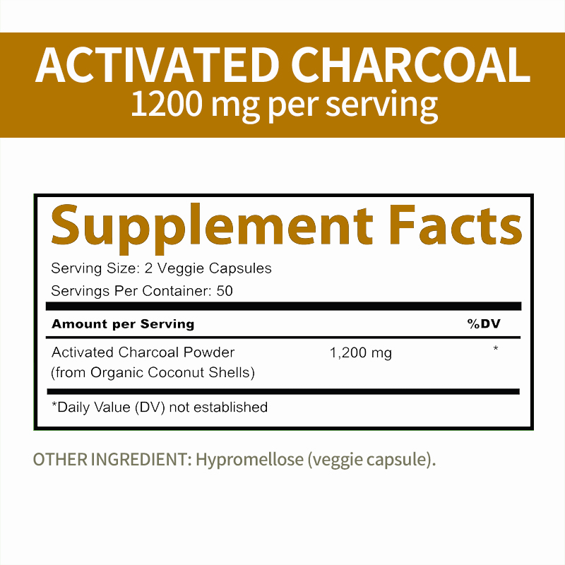 LIFEWORTH OEM 1200mg Coconut Activated Charcoal Vegan Capsules Promotes Natural Detoxification