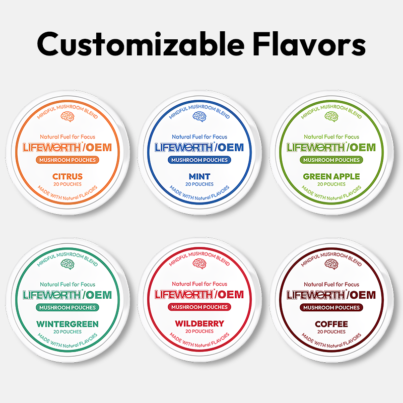 LIFEWORTH Coffee Mint Flavors Mushroom Nootropic Pouches Support Energy Boost 20 Pouches Per Can