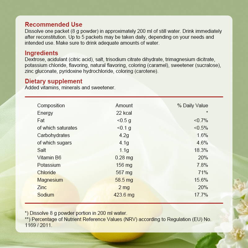 LIFEWORTH Sugar Free Lemon Lime Citrus Flavour Electrolyte Powder Sticks for Fast Hydration and Mineral Balance