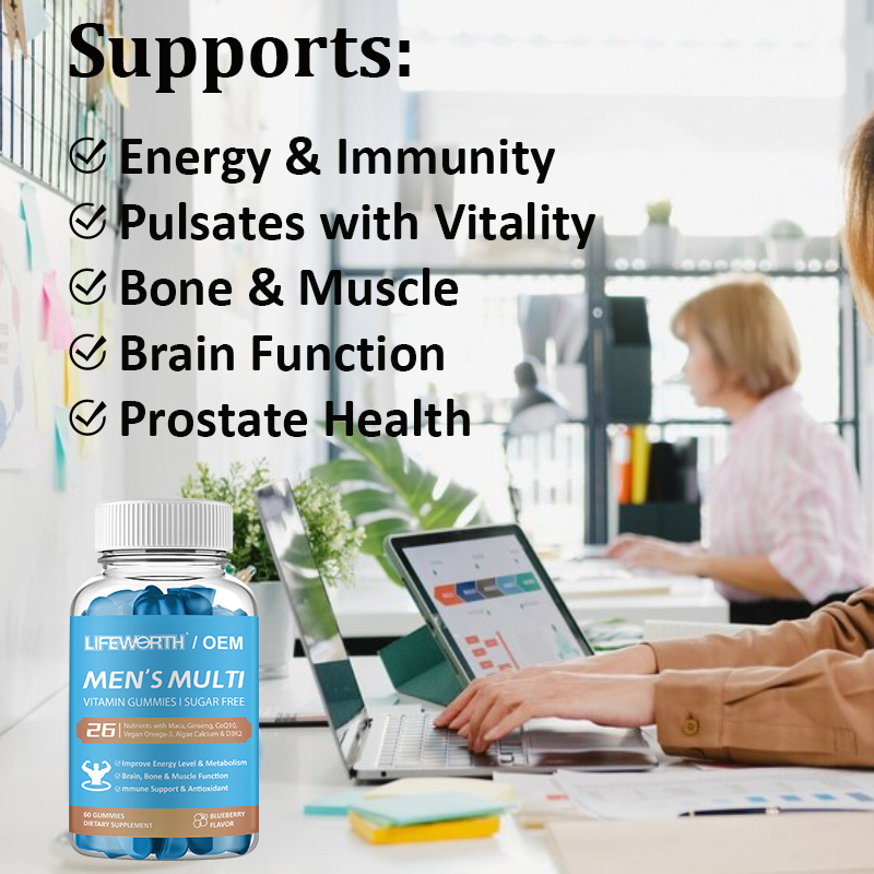 LIFEWORTH Provide Labels Male Performance Vitamins Gummies Supports Energy Metabolism Mens Multivitamin Gummy