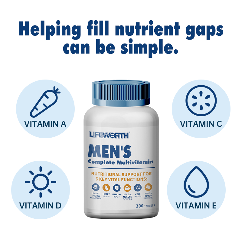 LIFEWORTH  Mens Multivitamin Supplement Tablet With Calcium Vitamin A, E,D, C,B12 and Zinc for Immune Health SupportSupport