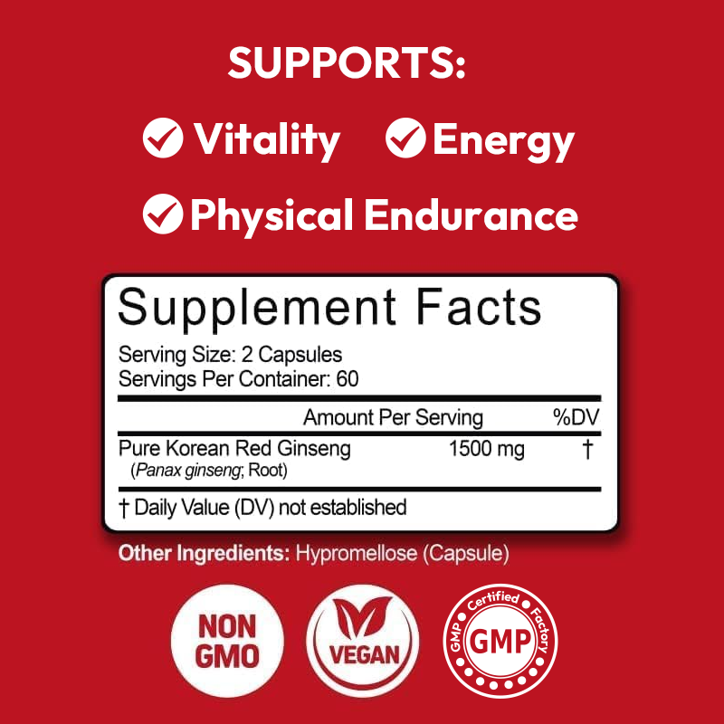 LIFEWORTH High Potency 1500mg Korean Red Ginseng Root Extract Capsules Energy Supplement