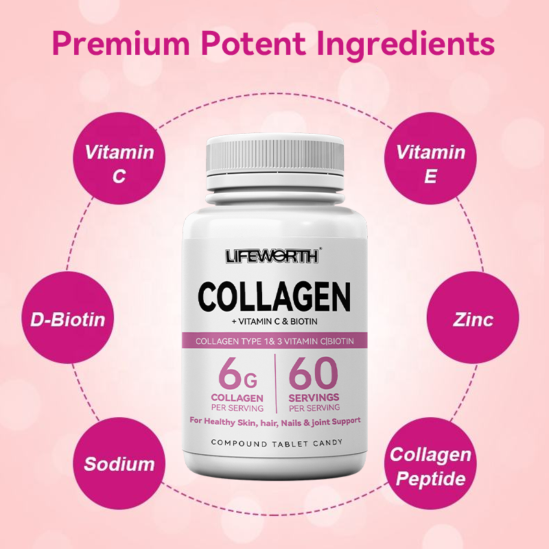 LIFEWORTH Advanced Collagen Tablets Supplements for Hair Skin Nail Health and Joint Support
