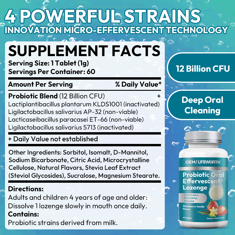 LIFEWORTH Oral Health Probiotics Effervescent Lozenge Tablets for Mouth Bad Breath Treatment