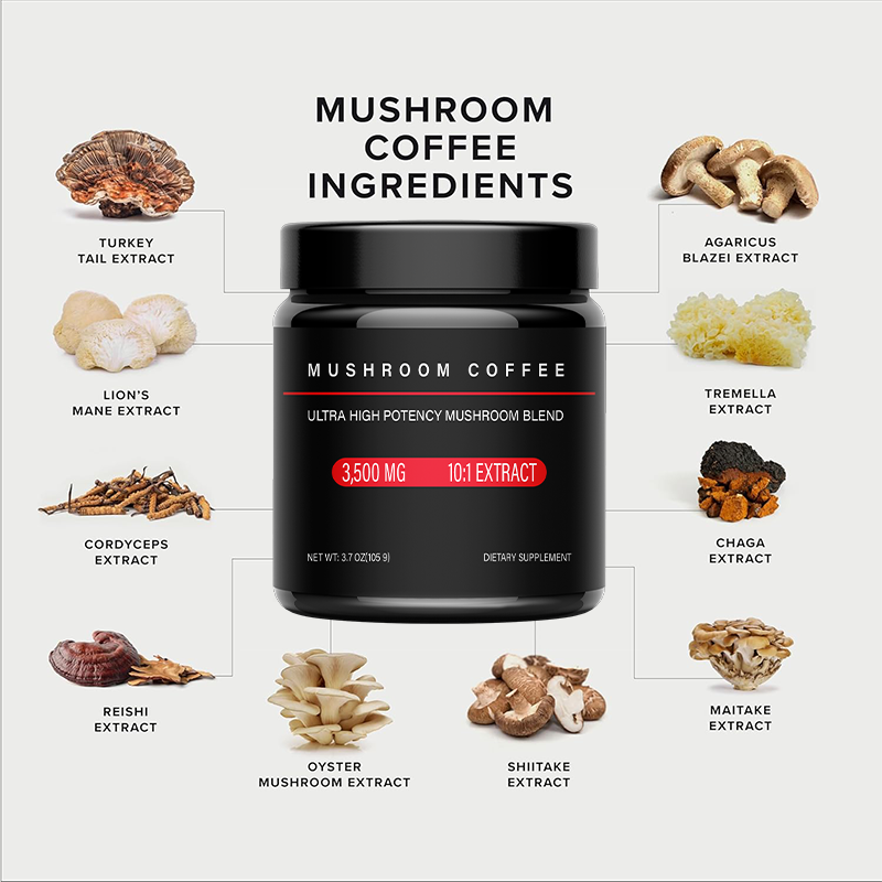 LIFEWORTH OEM Premium Organic Mushroom Blend Coffee Powder for Enhanced Energy