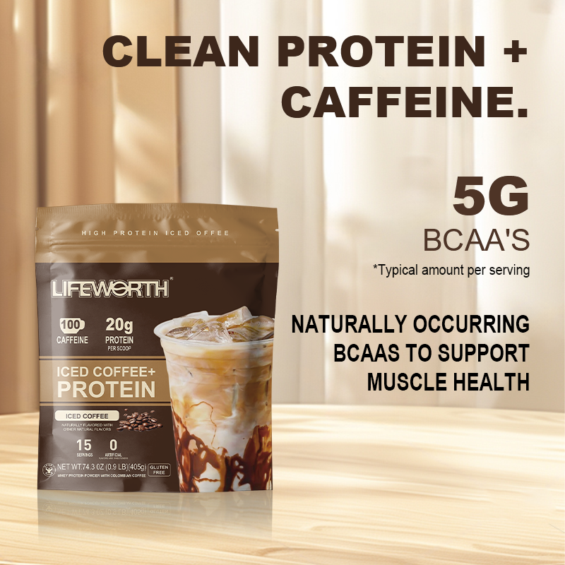 LIFEWORTH Premium Whey Protein Arabica Instant Iced Coffee Packets for Supports Energy