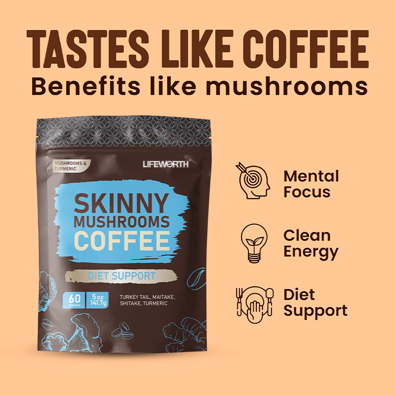 LIFEWORTH Functional Mushrooms Coffee Powder Turkey Tail Skinny Mushroom Instant Coffee