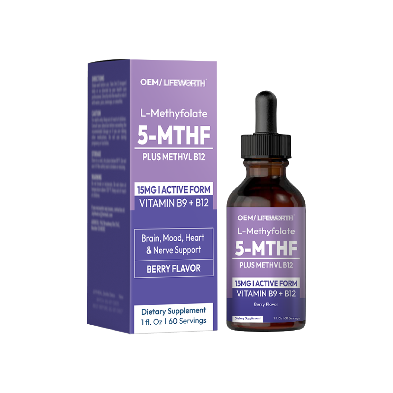 LIFEWORTH Supports Mood L Methyl Folate Vitamins B12 5-MTHF Liquid Drops Berry Flavor