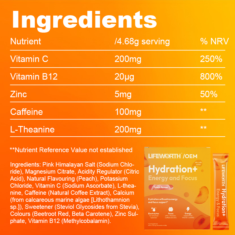 LIFEWORTH Natural Hydration Support Balance Electrolyte Powder Drink Mix No Sugar