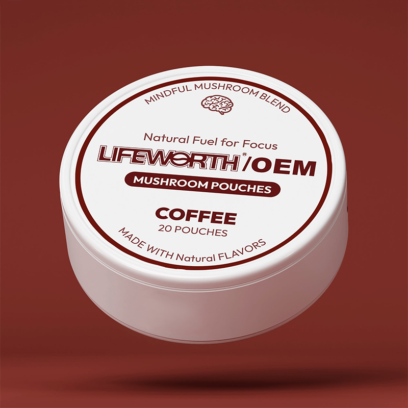 LIFEWORTH Coffee Mint Flavors Mushroom Nootropic Pouches Support Energy Boost 20 Pouches Per Can