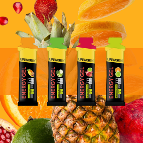 LIFEWORTH Endurance Energy Gel Shots with Caffeine Vitamin B Amino Acids for Running and Cycling