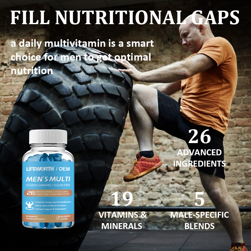 LIFEWORTH Provide Labels Male Performance Vitamins Gummies Supports Energy Metabolism Mens Multivitamin Gummy