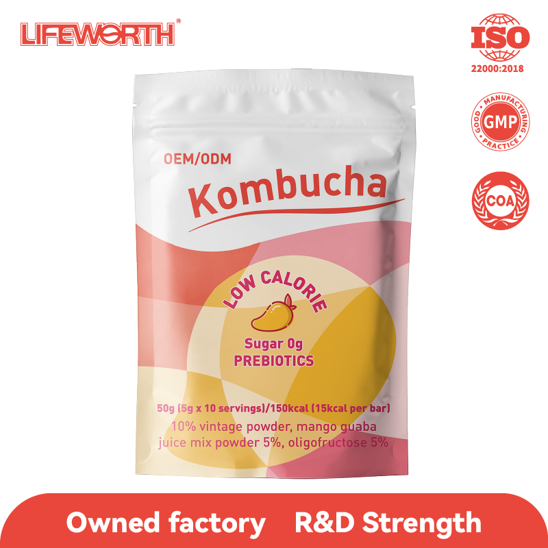 LIFEWORTH Probiotics Hydration Drink Mango Instant Kombucha Tea Powdered Beverage Mix Sticks