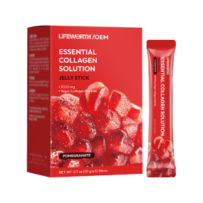 LIFEWORTH Vegan Pomegranate Flavor Collagen Peptide Solution Jelly Stick with Vitamins Minerals for Nail Hair Support Glow