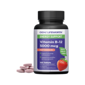 LIFEWORTH Strawberry Flavor Vitamin B12 Fast Dissolve Tablets Promotes Energy and Supports Nervous Healthy System