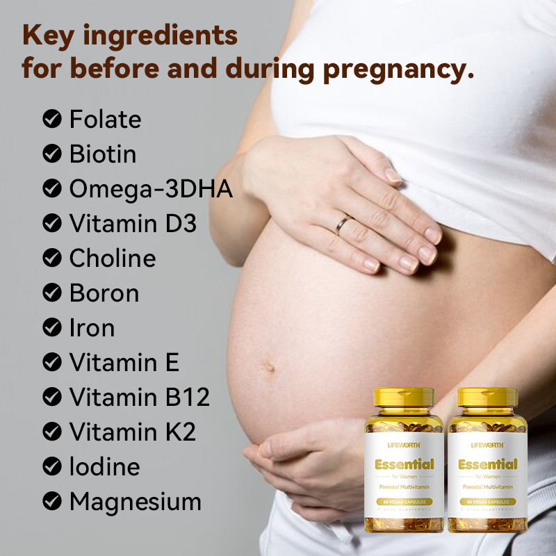 LIFEWORTH Promotes Heart Brain Health Prenatal Essential DHA Vitamins Folate Capsules Supplement for Women
