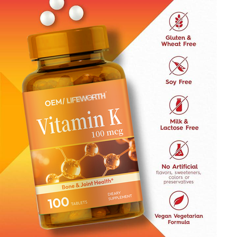 LIFEWORTH Premium Vitamin K Dietary Supplement for Bone Join Health 100 Tablets