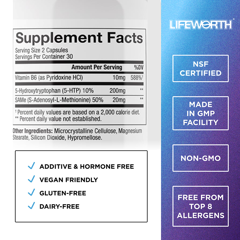 LIFEWORTH SAM-e 5-HTP Capsules Supplements Healthy Sleep and Improve Happiness