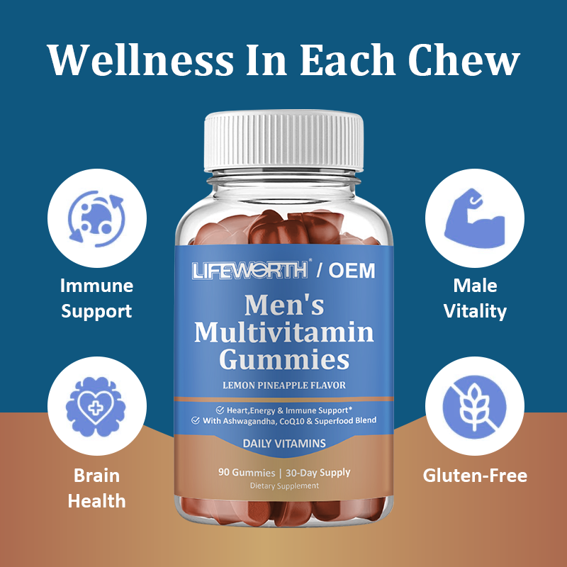 LIFEWORTH Male Daily Nutritional CoQ10 Ashwagandha Men's Multivitamins Gummies for Boost Energy and Immunity