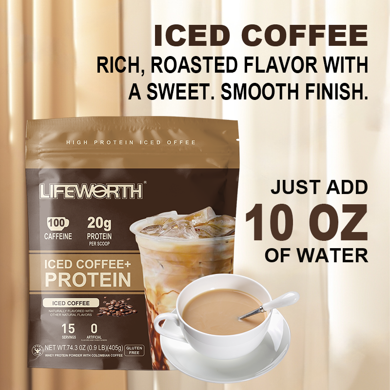 LIFEWORTH Premium Whey Protein Arabica Instant Iced Coffee Packets for Supports Energy