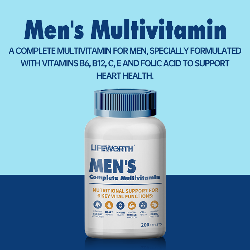 LIFEWORTH  Mens Multivitamin Supplement Tablet With Calcium Vitamin A, E,D, C,B12 and Zinc for Immune Health SupportSupport