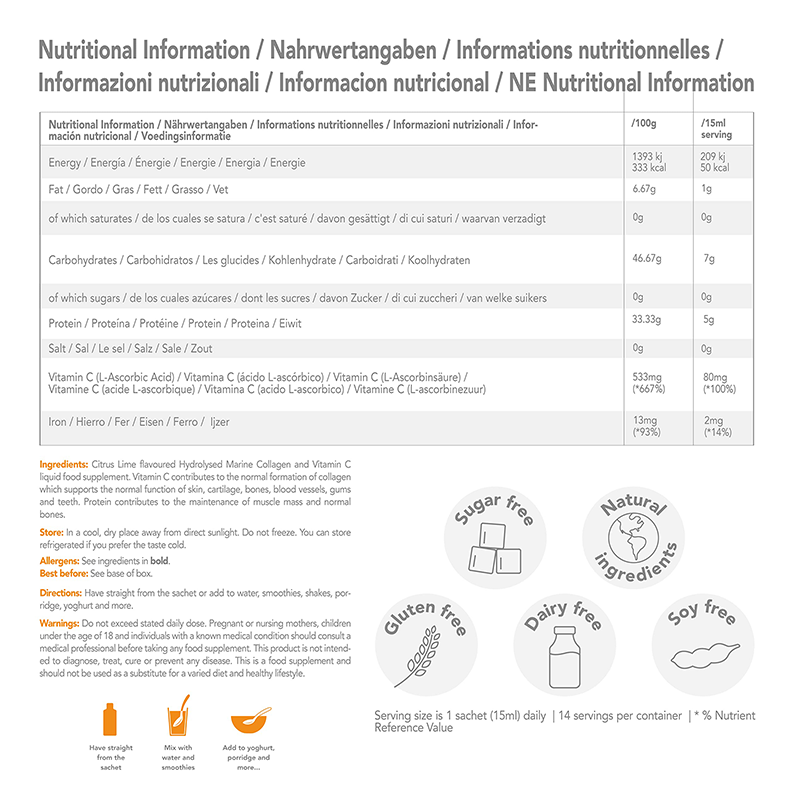 LIFEWORTH Mango Peach Flavor 5000mg Marine Collagen Peptides Liquid Sachets Support Skin Hair Health