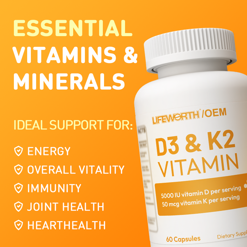 LIFEWORTH Vitamin D3 K2 Capsules with VIT B6 Zinc Magnesium Supports Superior Energy Immune