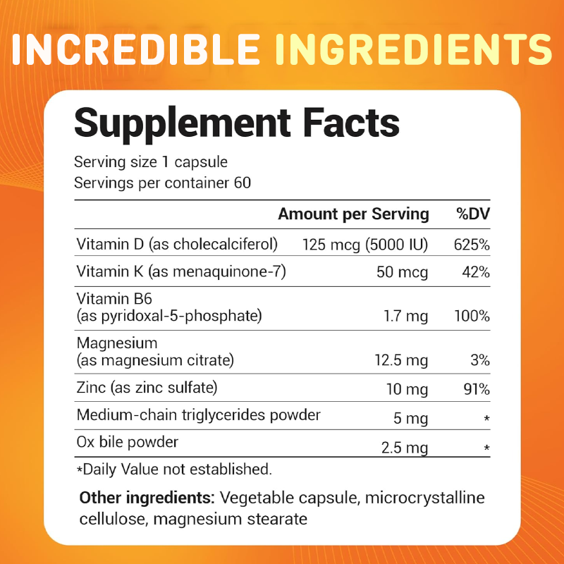 LIFEWORTH Vitamin D3 K2 Capsules with VIT B6 Zinc Magnesium Supports Superior Energy Immune