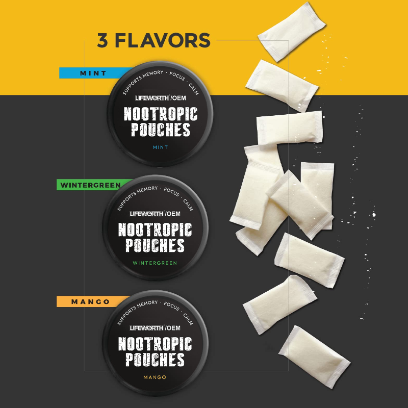 LIFEWORTH Customize Faster Absorption Mint Nootropic Energy Pouches Cans Nicotine Free