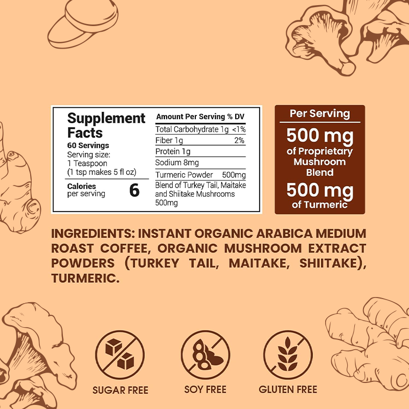 LIFEWORTH Functional Mushrooms Coffee Powder Turkey Tail Skinny Mushroom Instant Coffee