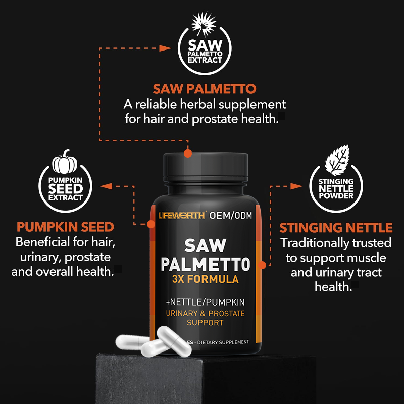 LIFEWORTH Promote Mens Prostate Health Saw Palmetto Capsules with Stinging Nettle and Pumpkin Seed Extract