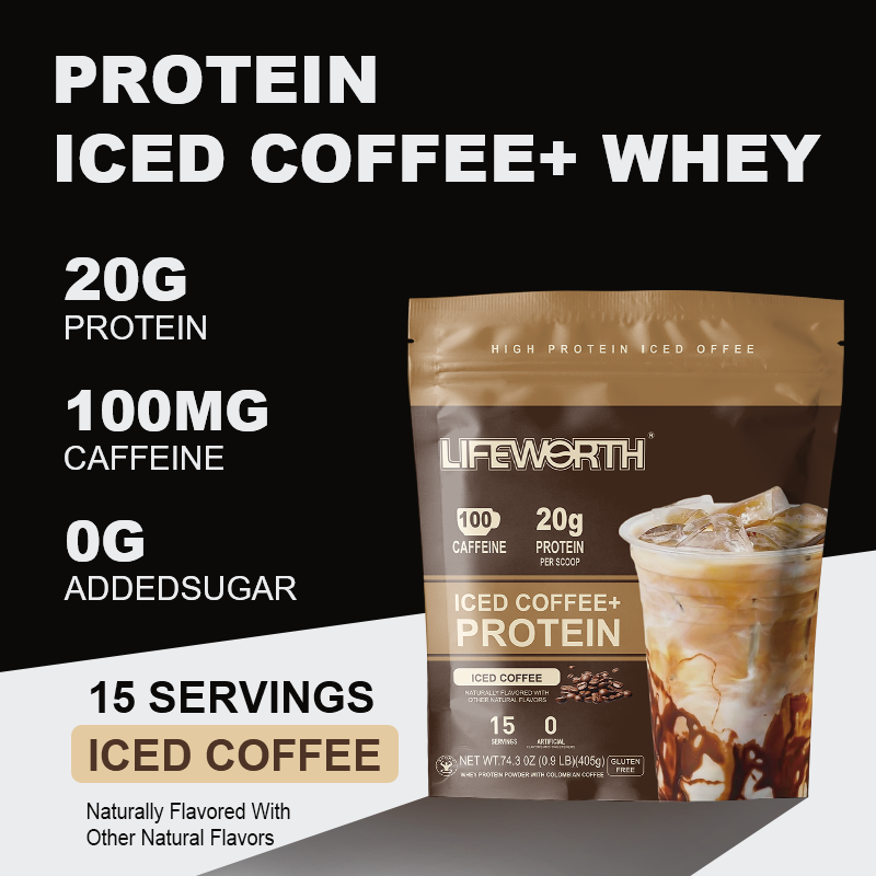 LIFEWORTH Premium Whey Protein Arabica Instant Iced Coffee Packets for Supports Energy