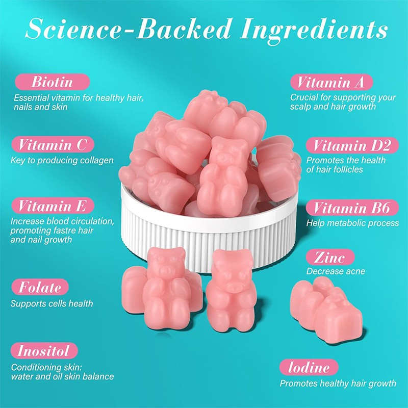 Biotin Gummies Supplier - Vitamin Zinc Folate Inositol Hair Skin Nails